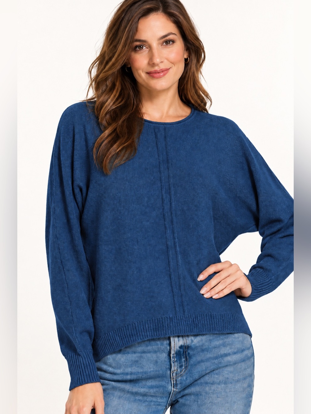 Heather Light Navy Viscose Front Seam Sweater | Soft Lightweight Knit